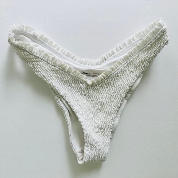 Lovers & Friends Bikini Bottom Medium White Smocked Crinkle Hi Waist Cheeky - Picture 1 of 5